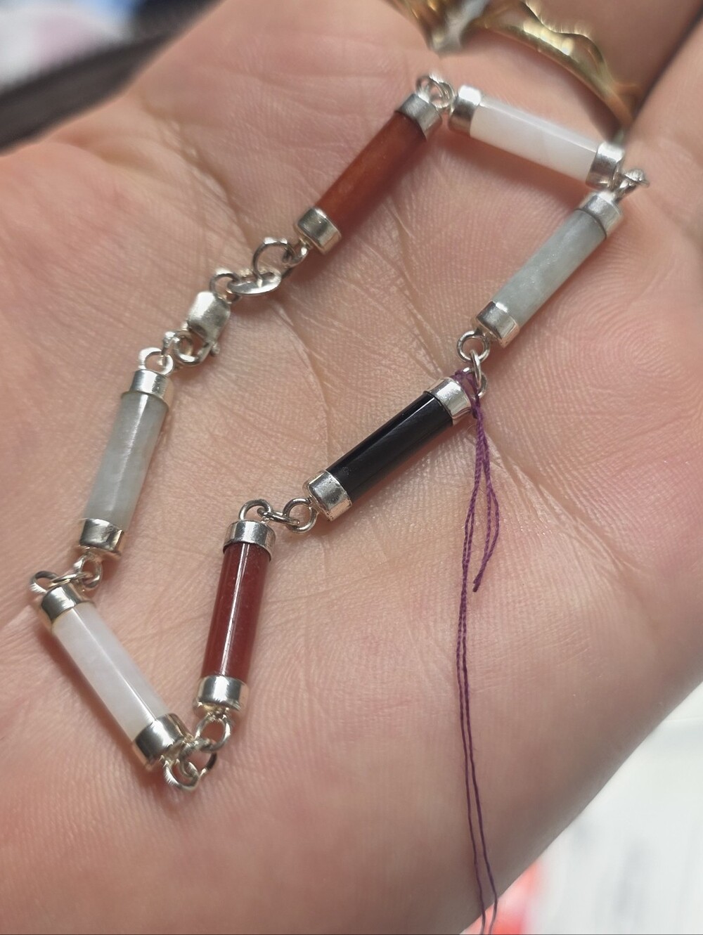 Vintage Sterling Silver Barrel Link | Multi-Color Stone Bracelet